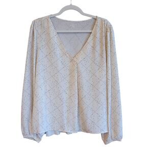 LOFT Cream Dot Blouse Long Sleeve Peasant Top Boho Medium
